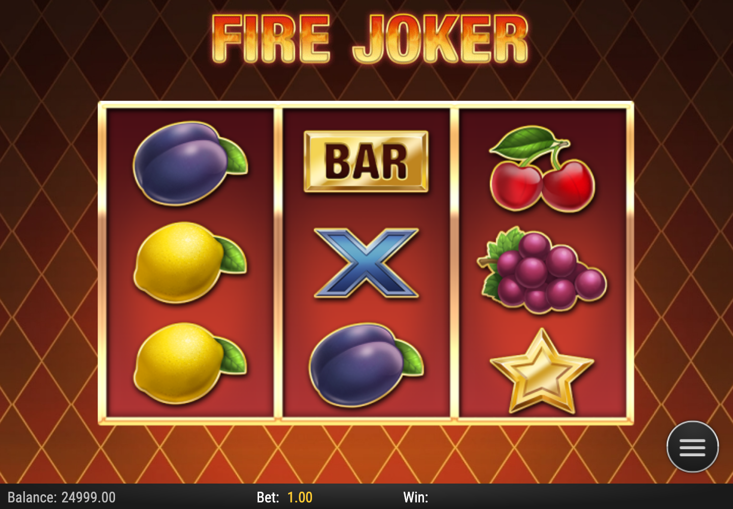 Fire Joker practice reel result after a one-credit spin